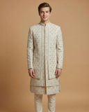 Royal Cream Sherwani with Stone Touch-Up 3 Layer Design