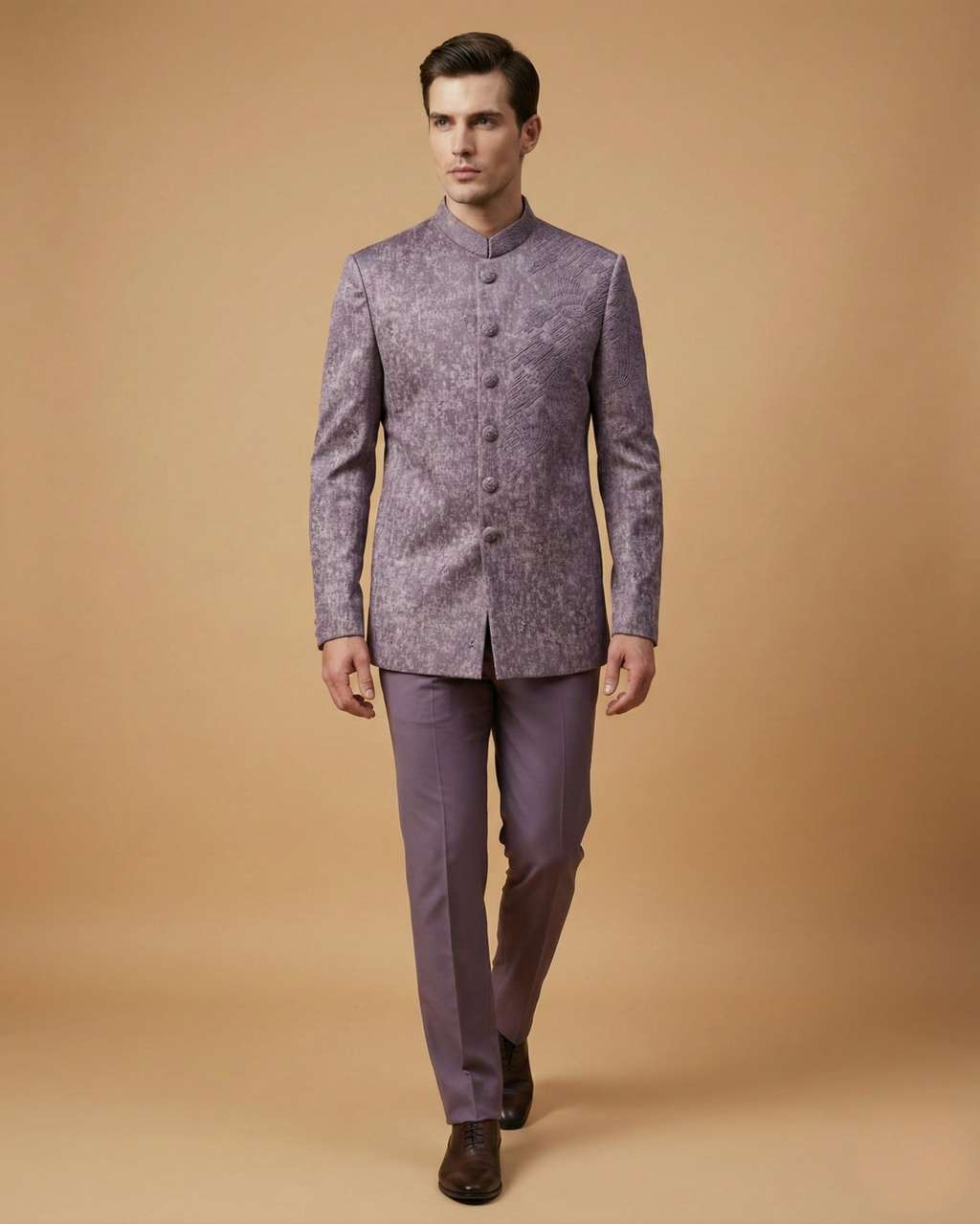 Dusty Lavender Imported Jacquard Jodhpuri Suit