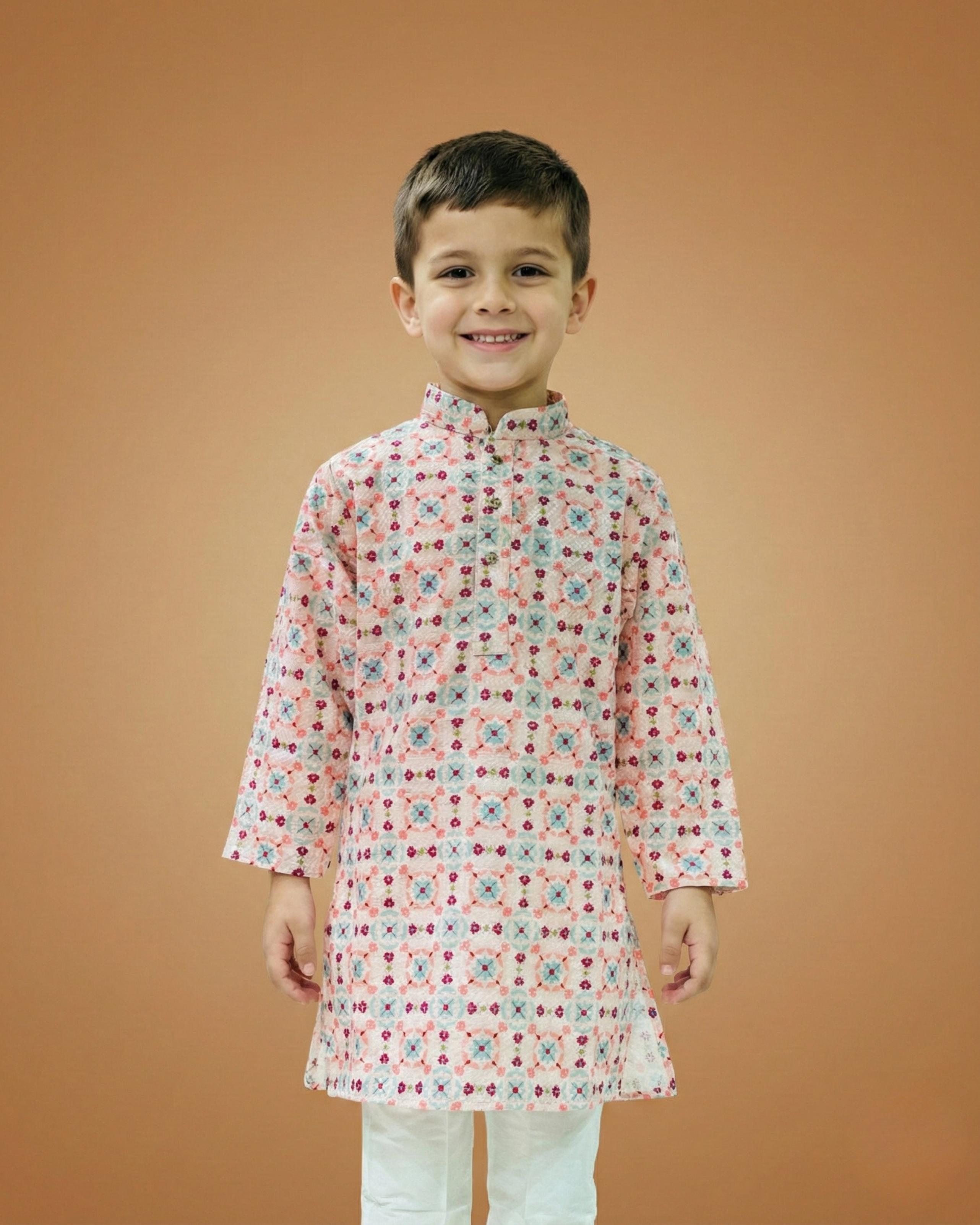 Kid's Kurta Multi – Machine Embroidery Plain Straight Kurta & Pajama