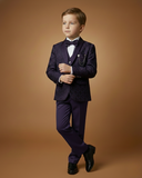 Kid's Suit Purple – Japanese Self Print Tuxedo Blazer, Waistcoat, Shirt, Bow Tie & Pant