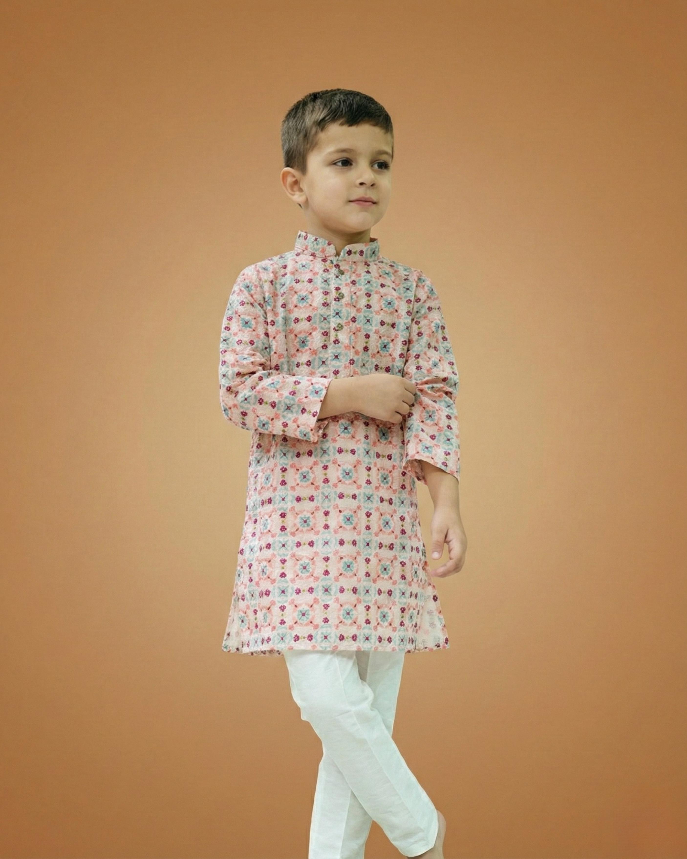Kid's Kurta Multi – Machine Embroidery Plain Straight Kurta & Pajama