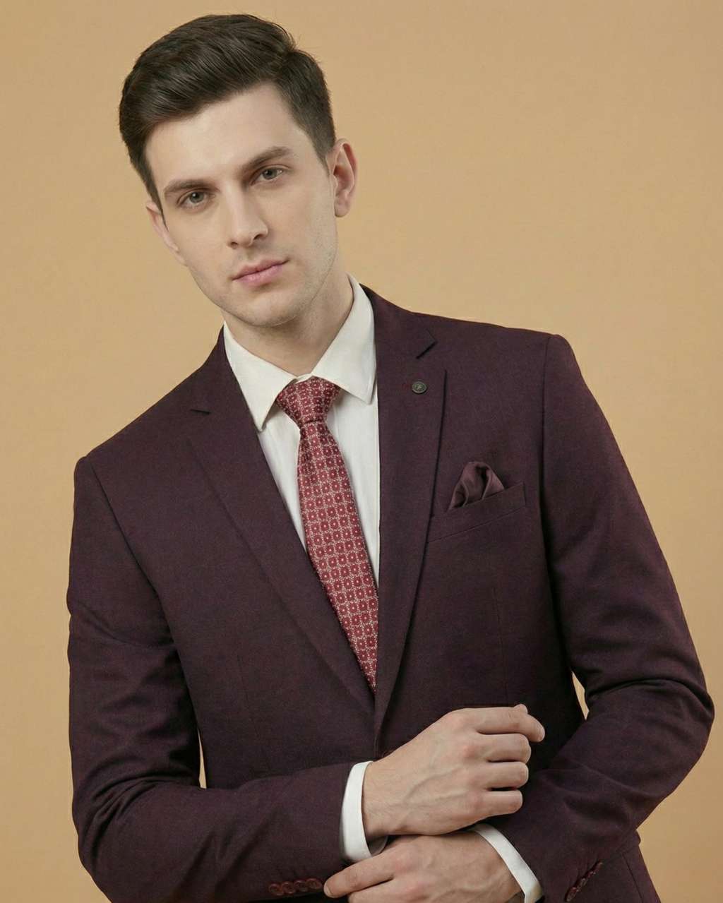 Men's Suit Wine – T.R Plain Formal Blazer, Waistcoat, Shirt, Tie & Pant