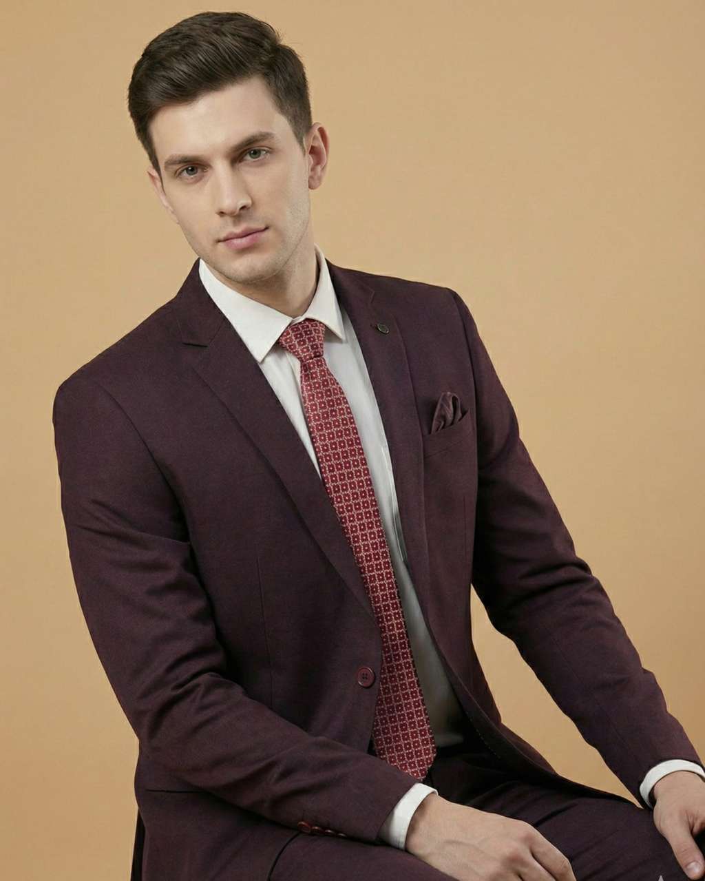 Men's Suit Wine – T.R Plain Formal Blazer, Waistcoat, Shirt, Tie & Pant