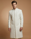 Premium Cream Maroon Sherwani with Collar Button Work