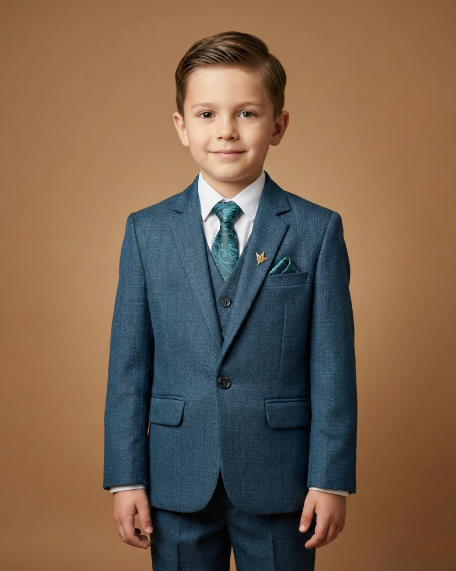 Kid's Suit Rama Green – T.R Plain Formal Blazer, Waistcoat, Shirt, Tie & Pant