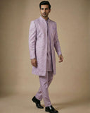 Lavender Self Print Jaquard Indo Western