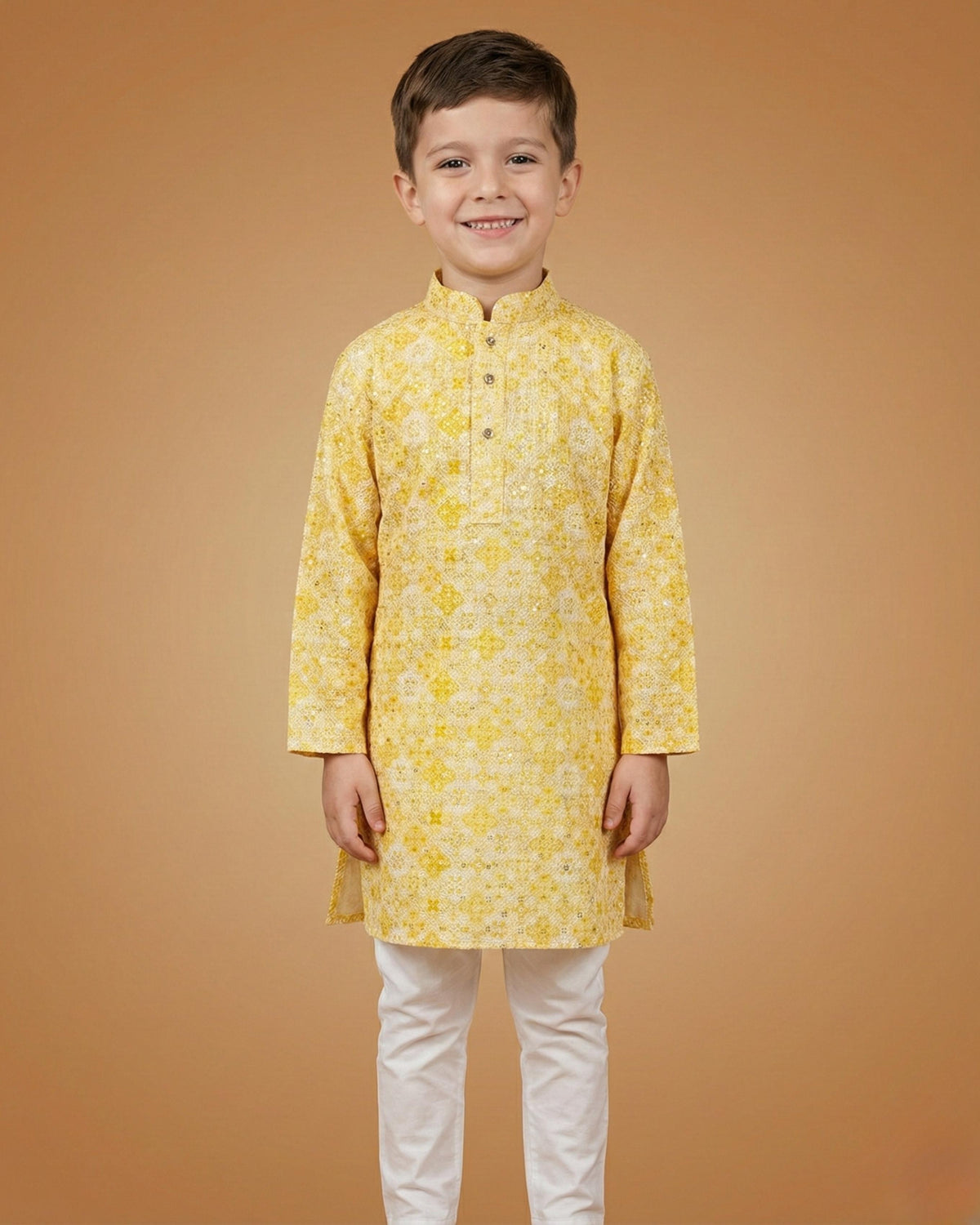 Kid's Kurta Yellow – Sequence Plain Straight Kurta & Pajama