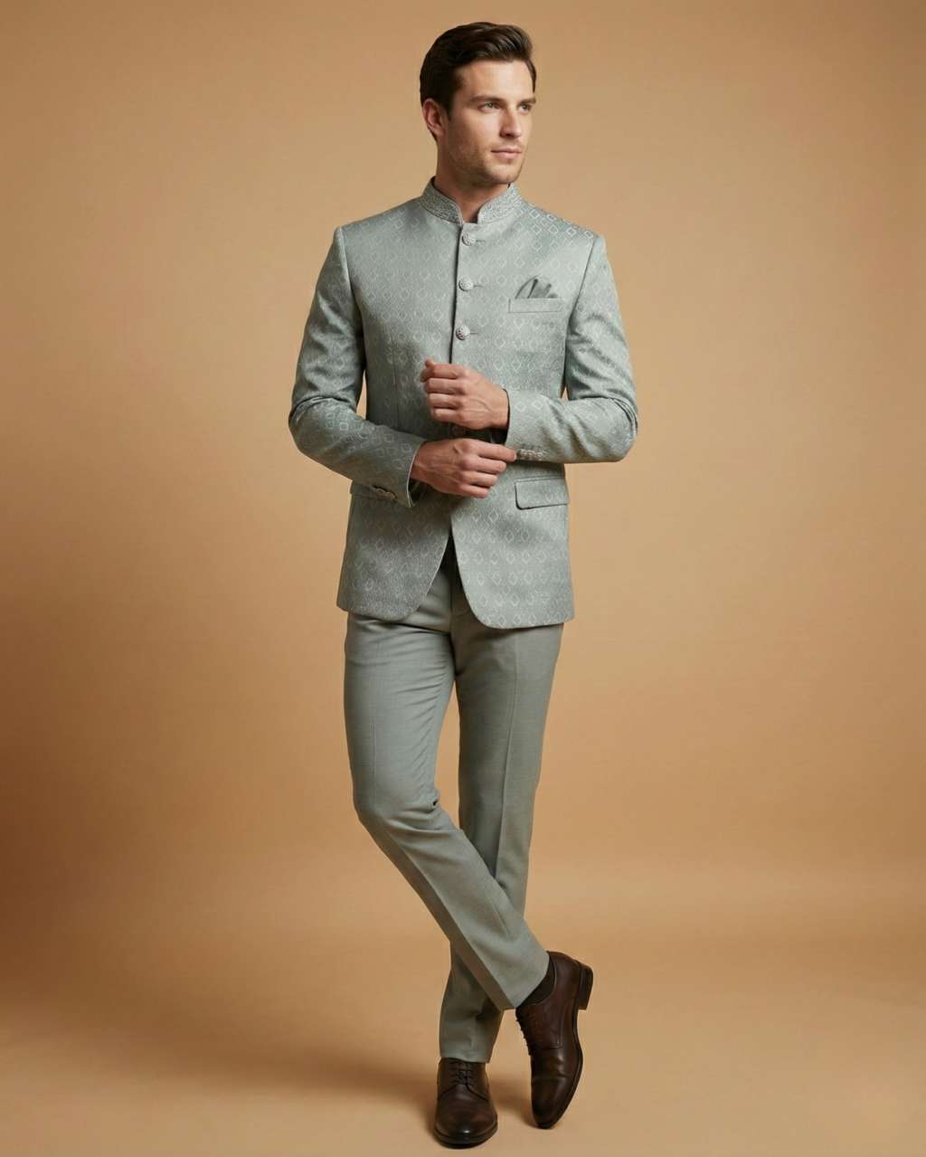 Pista Jacquard Plain Wedding Jodhpuri Suit
