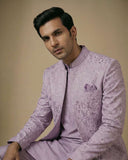 Lavender Self Print Jaquard Indo Western