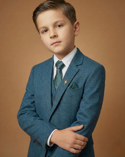 Kid's Suit Rama Green – T.R Plain Formal Blazer, Waistcoat, Shirt, Tie & Pant