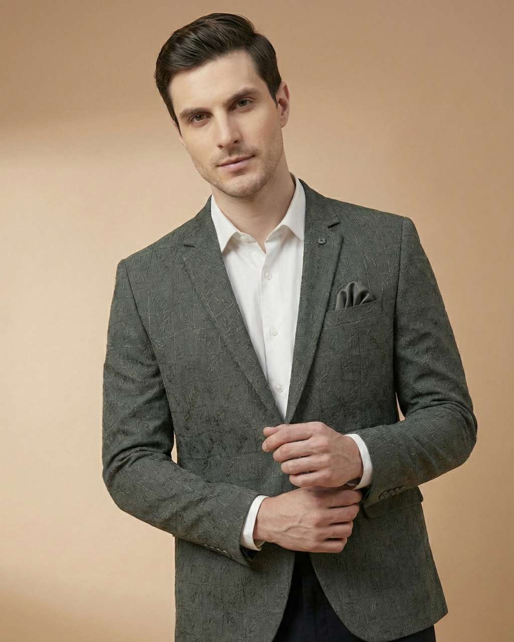 Mint Grey Machine Embroidery Plain Blazer
