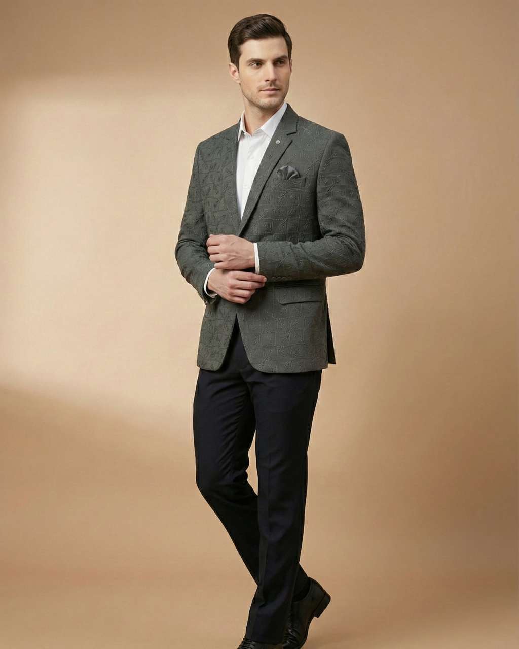 Mint Grey Machine Embroidery Plain Blazer