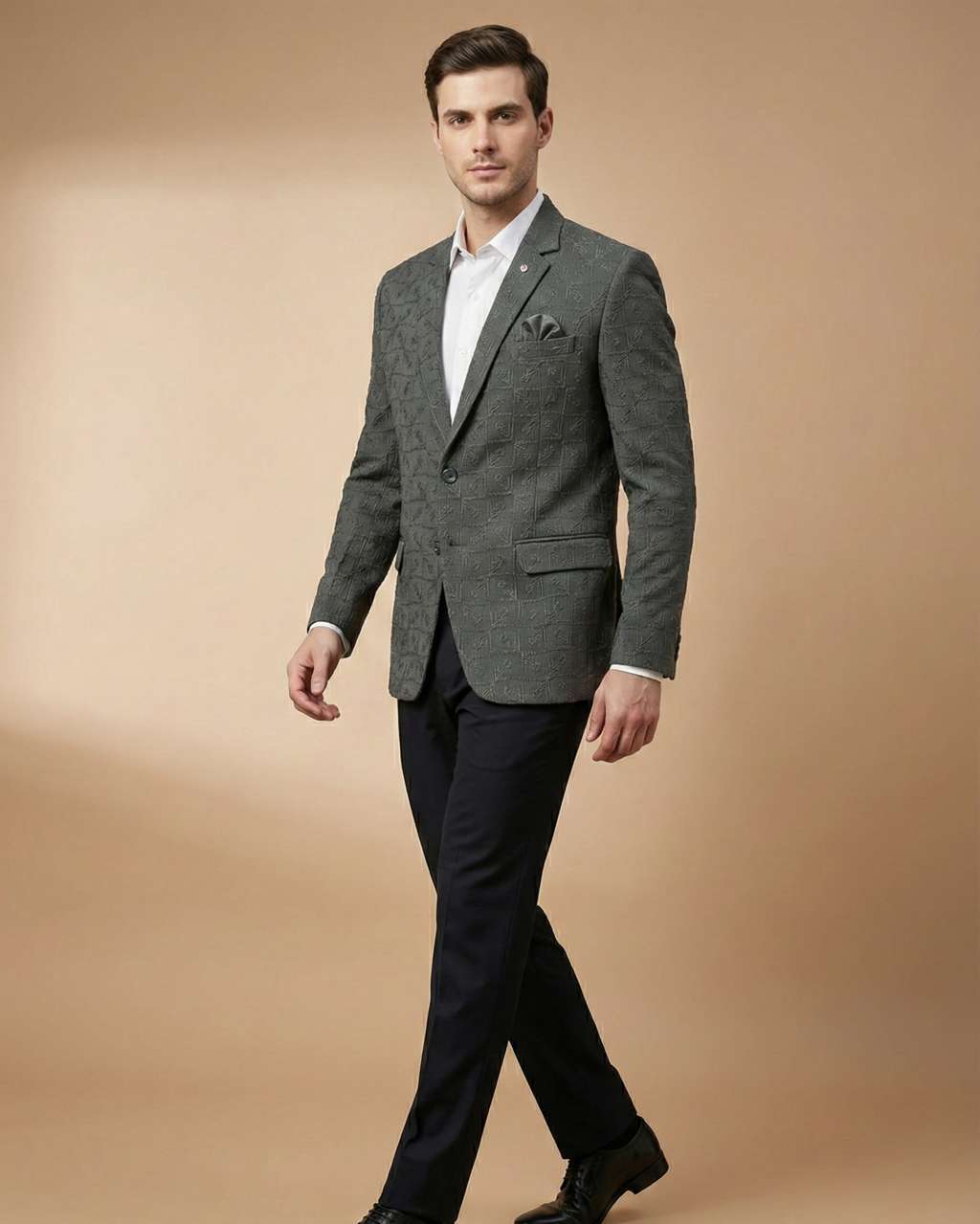 Mint Grey Machine Embroidery Plain Blazer