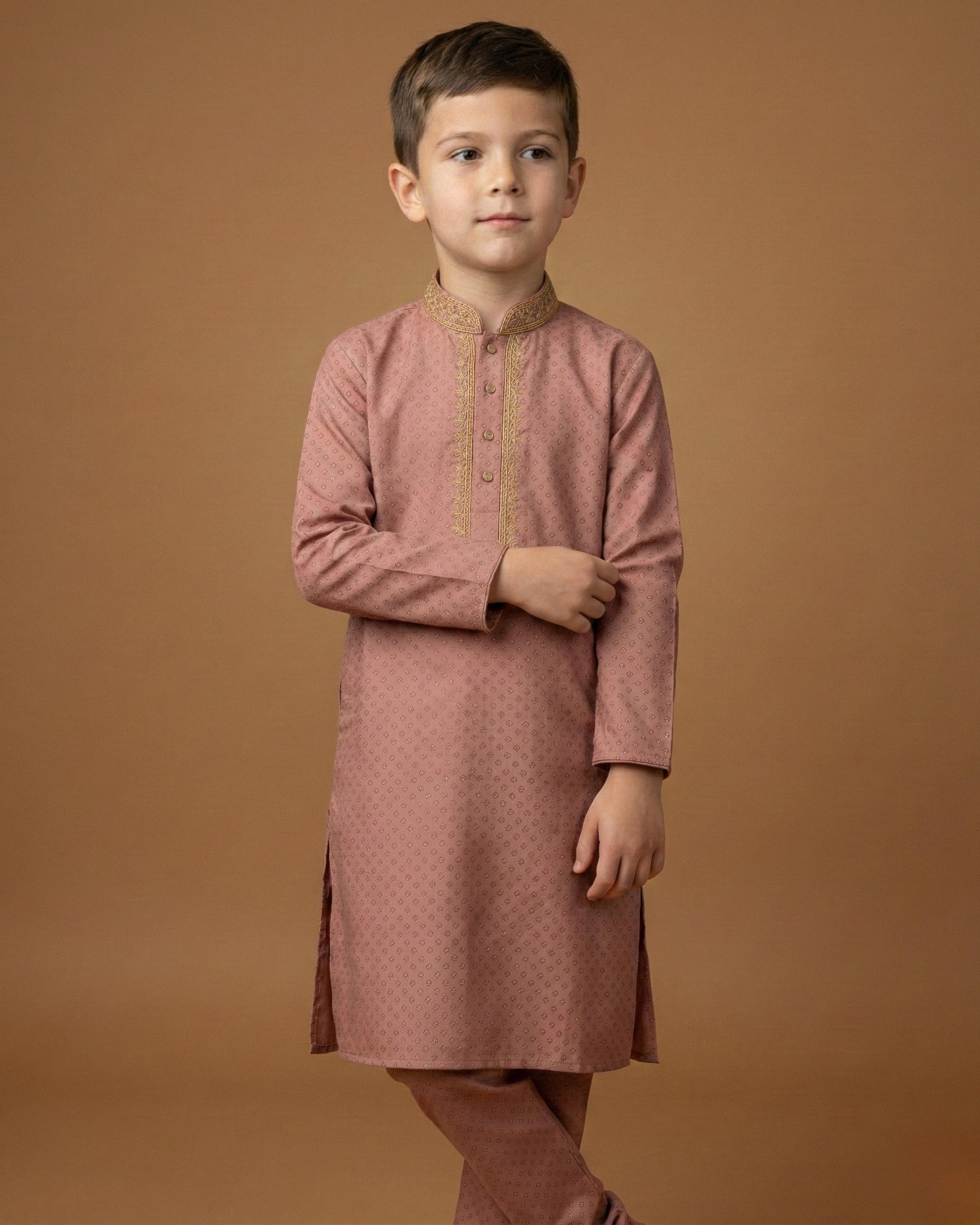 Kid's Kurta Yellow – Sequence Collar Patti Sleeves Straight Kurta & Pajama