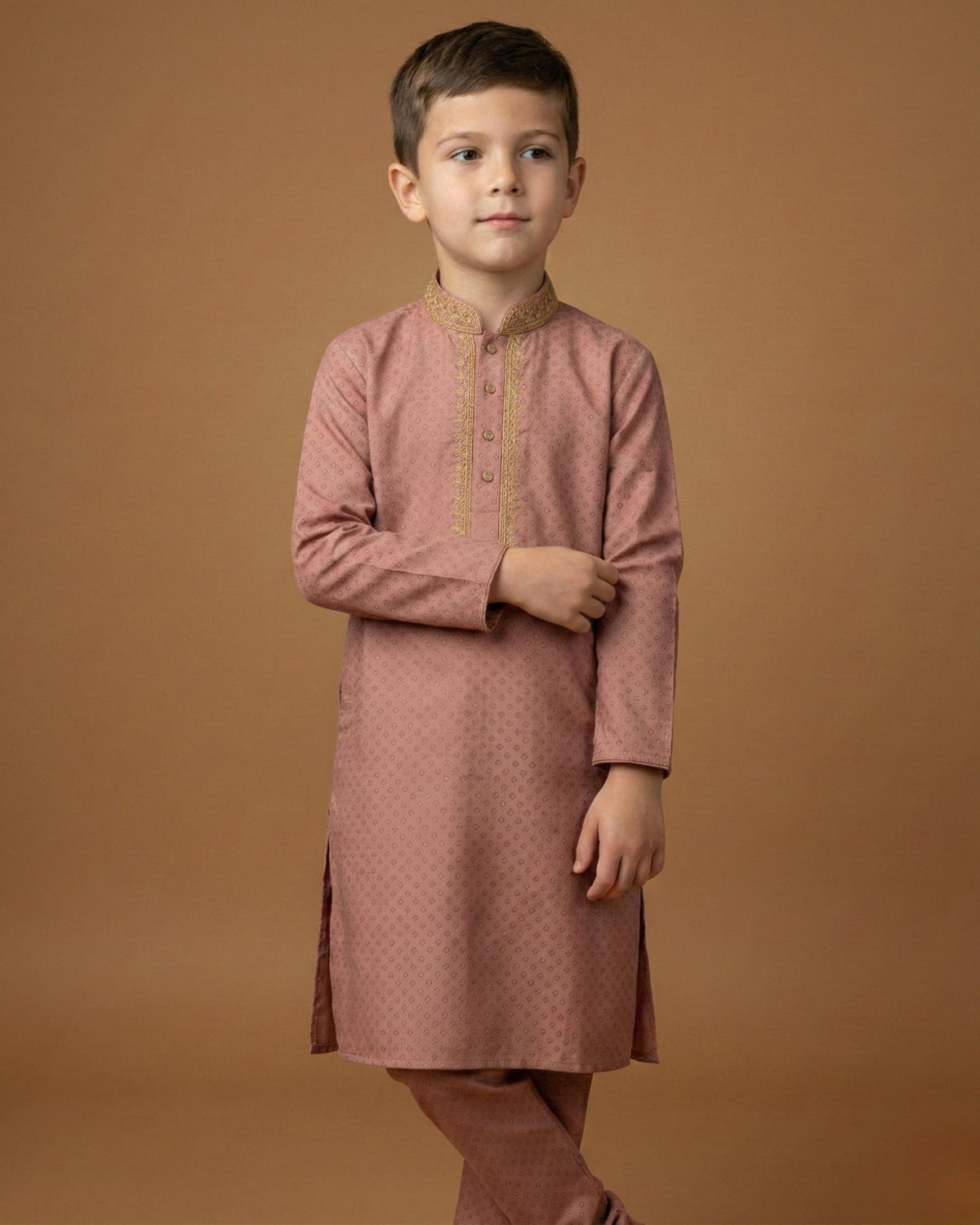Kid's Kurta Yellow – Sequence Collar Patti Sleeves Straight Kurta & Pajama
