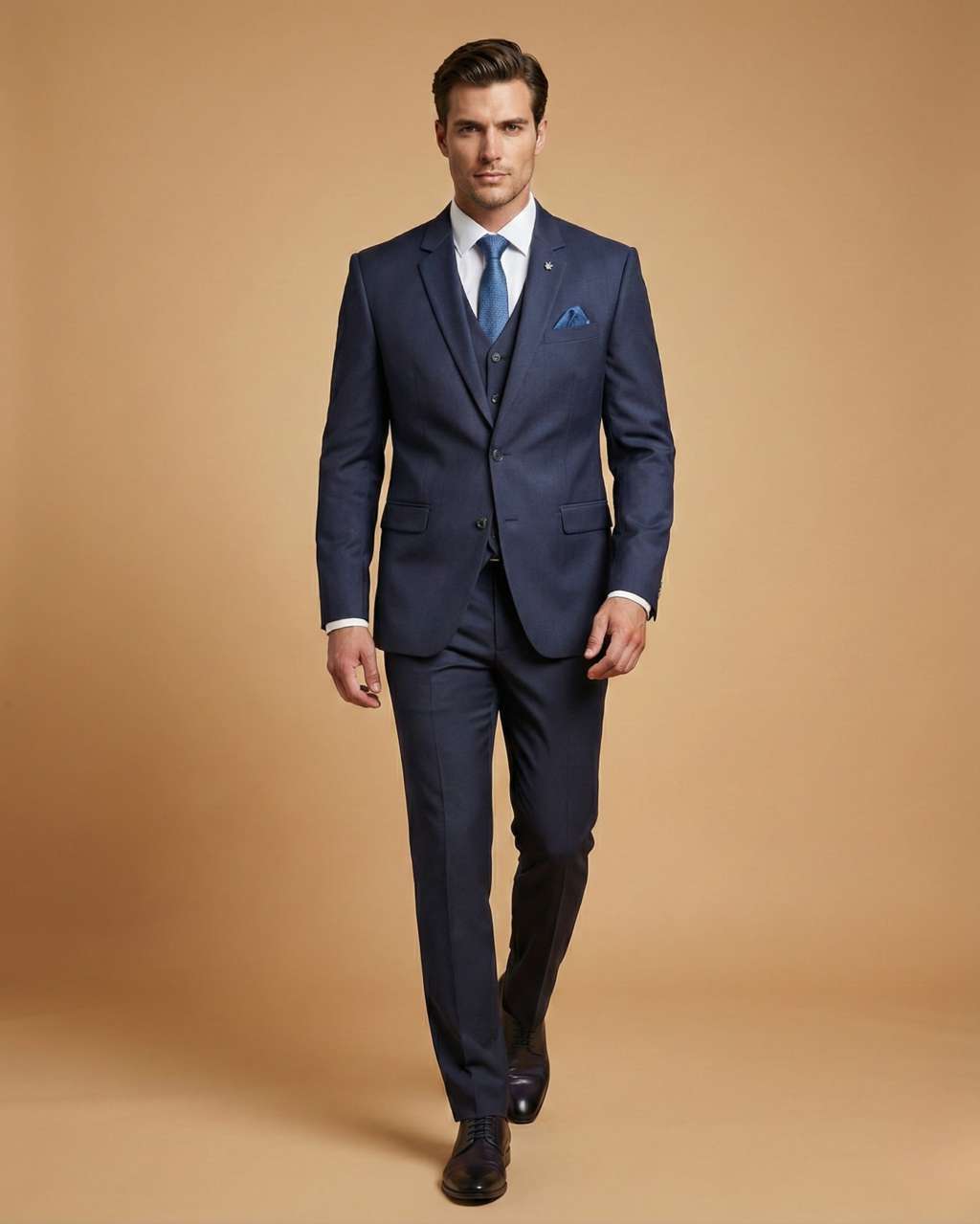 Men's Suit Navy Blue – T.R Plain Formal Classic Blazer, Waistcoat, Shirt, Tie & Pant