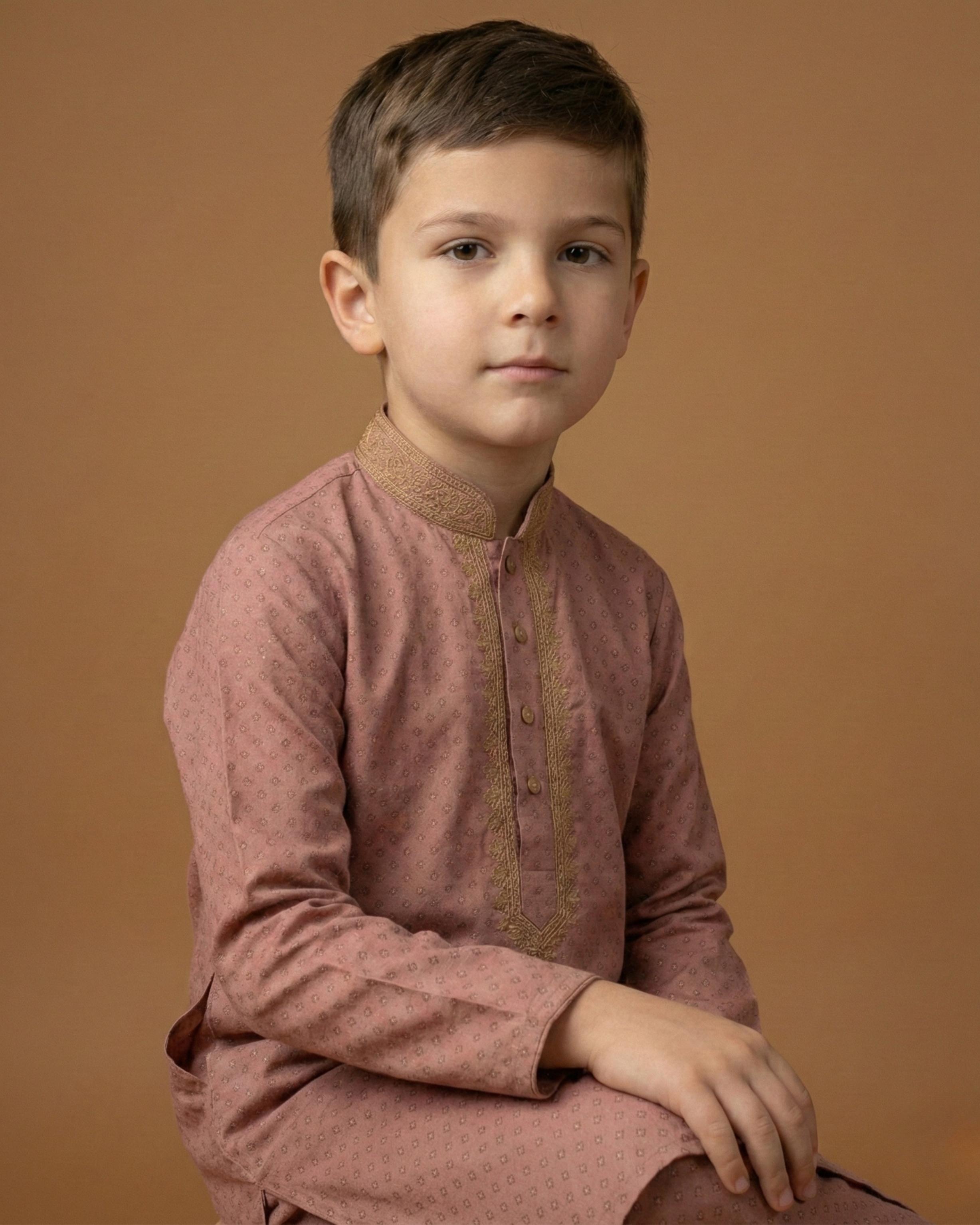 Kid's Kurta Yellow – Sequence Collar Patti Sleeves Straight Kurta & Pajama