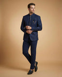 Navy Blue Machine Embroidery Jodhpuri Suit