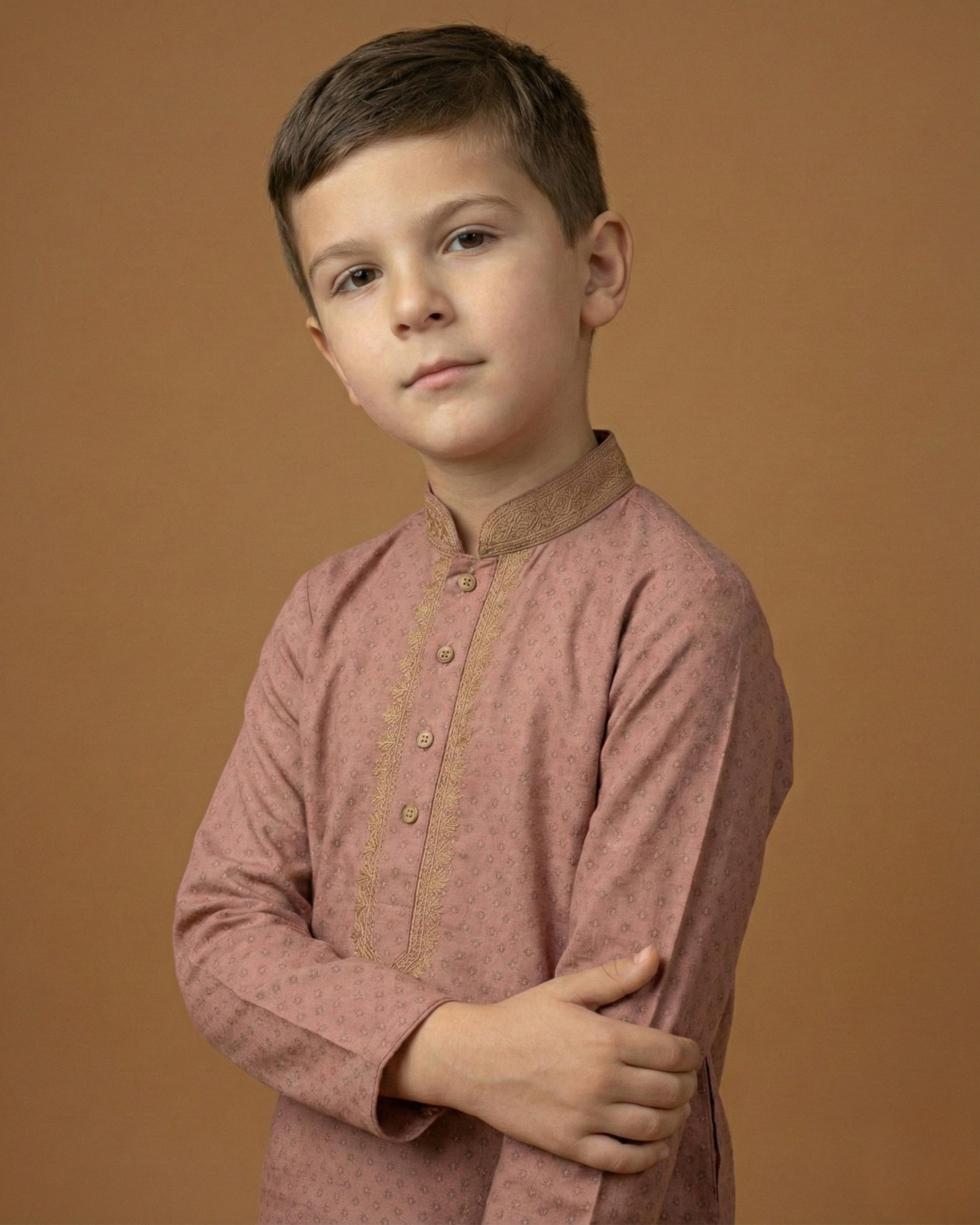 Kid's Kurta Yellow – Sequence Collar Patti Sleeves Straight Kurta & Pajama