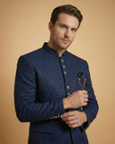 Navy Blue Machine Embroidery Jodhpuri Suit