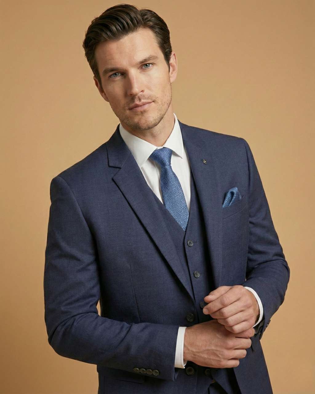 Men's Suit Navy Blue – T.R Plain Formal Classic Blazer, Waistcoat, Shirt, Tie & Pant