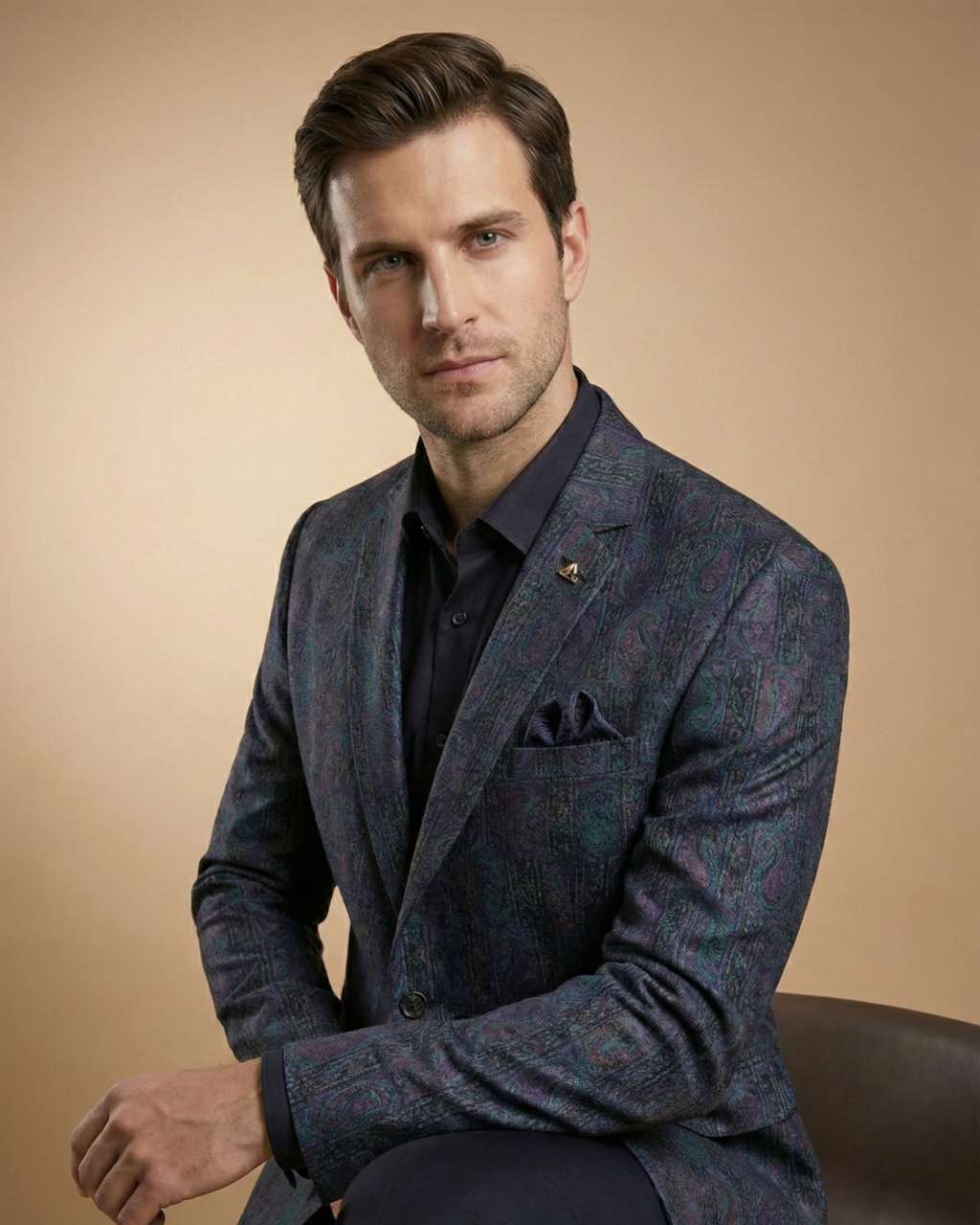 Royal Blue Printed Jacquard Wedding Blazer
