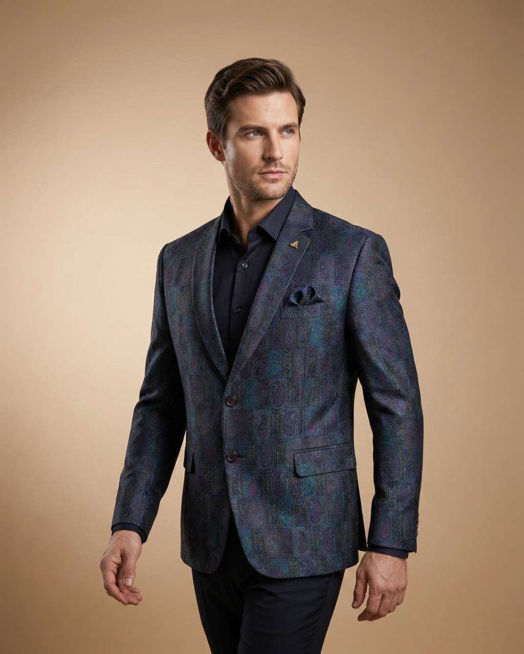 Royal Blue Printed Jacquard Wedding Blazer