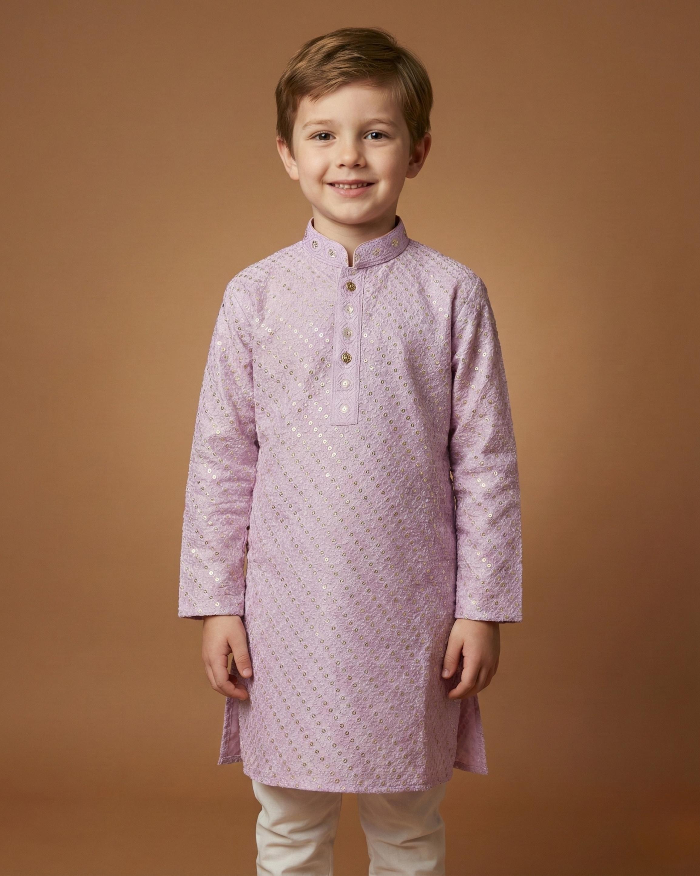 Kid's Kurta Lavender – Sequence Plain Straight Kurta & Pajama