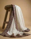 Cream Jaquard Dupatta with Zari Border