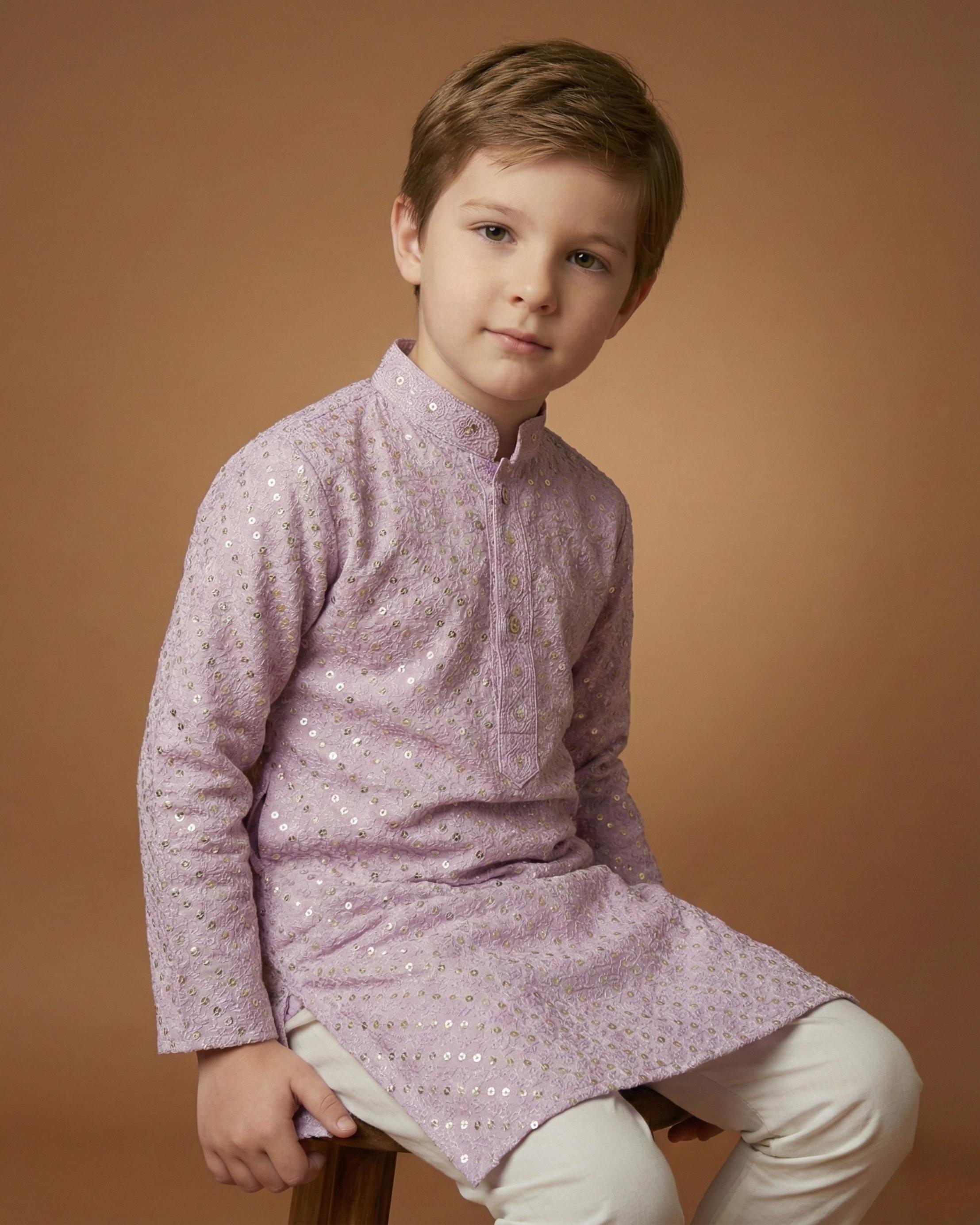 Kid's Kurta Lavender – Sequence Plain Straight Kurta & Pajama