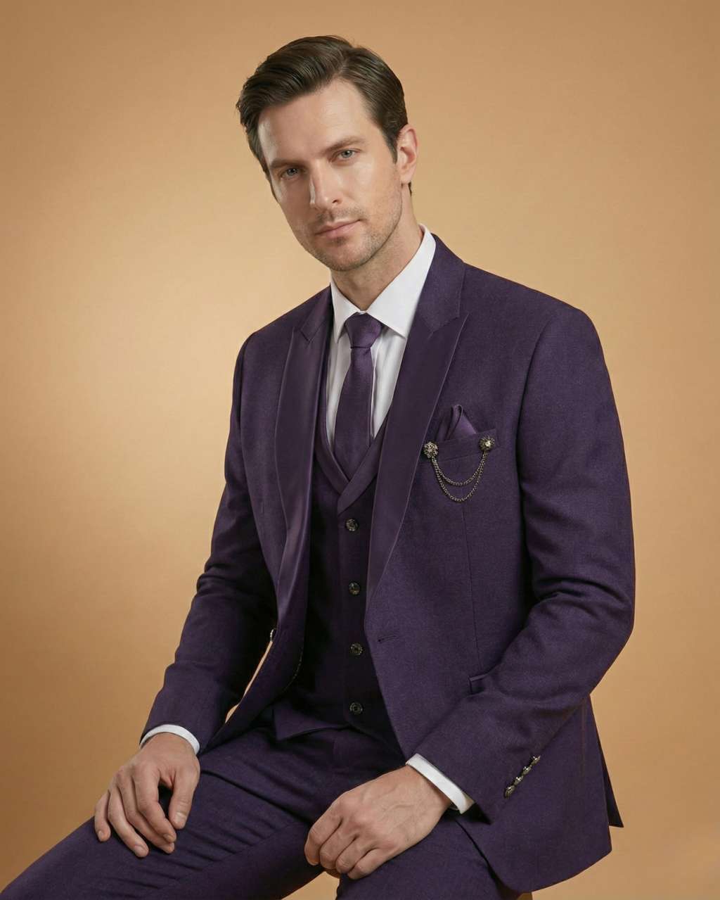 Men's Suit Purple – Japanese Plain Tuxedo Blazer, Waistcoat, Shirt, Tie & Pant