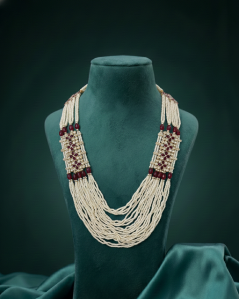 Mala Cream Maroon – Multi Layer Adjustable Length Elegant Wedding Mala