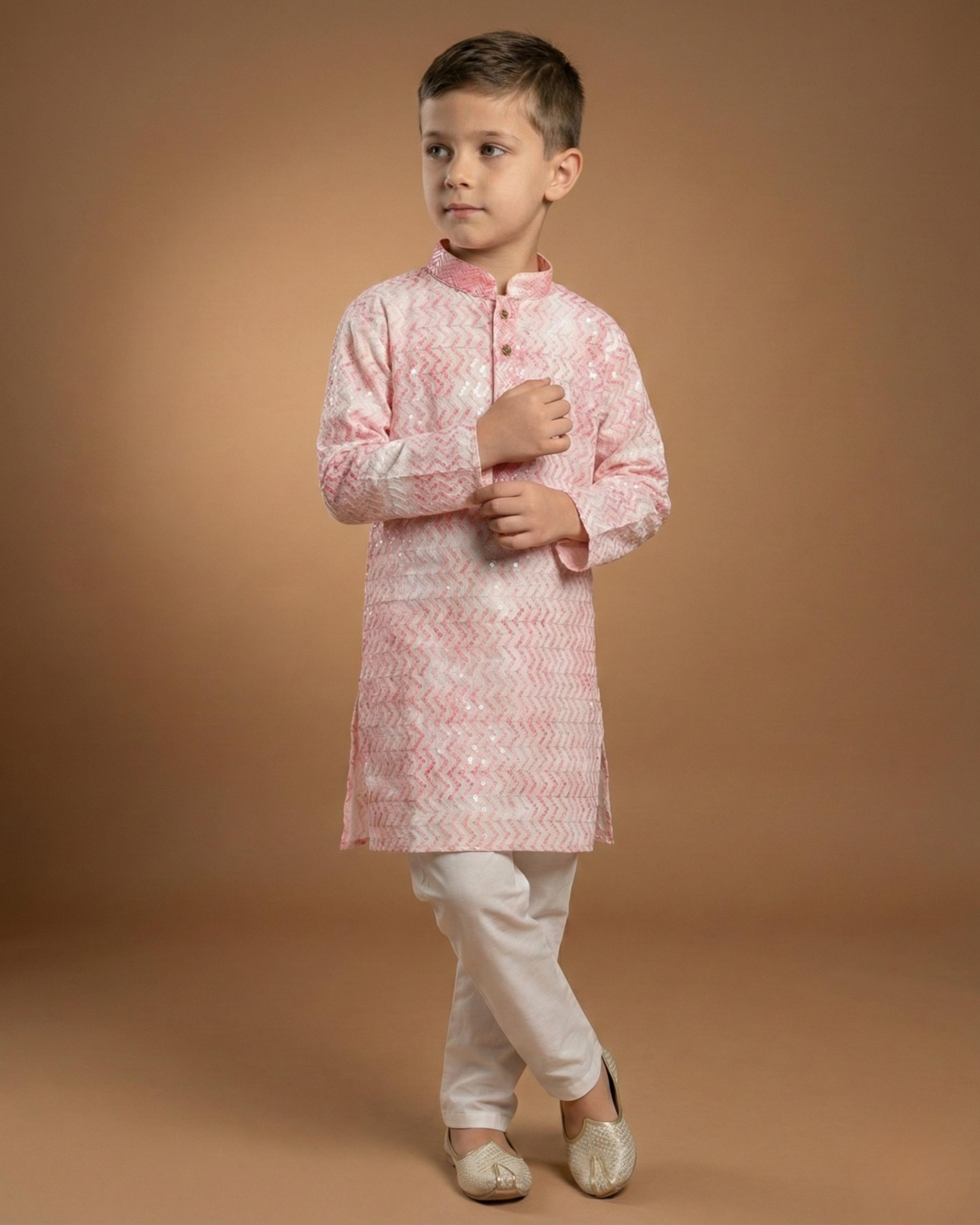 Kid's Kurta Gajri – Sequence Collar Patti Sleeves Straight Kurta & Pajama