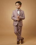 Kid's Suit Dusty Onion – Machine Embroidery Self Print Tuxedo Blazer, Waistcoat, Shirt, Bow Tie & Pant