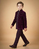 Kid's Indo Western Wine – Rich Velvet Embroidery Front Open Indo Jacket & Pant