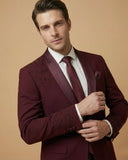Men's Suit Maroon – Japanese Hand Work Tuxedo Blazer, Waistcoat, Shirt, Tie & Pant