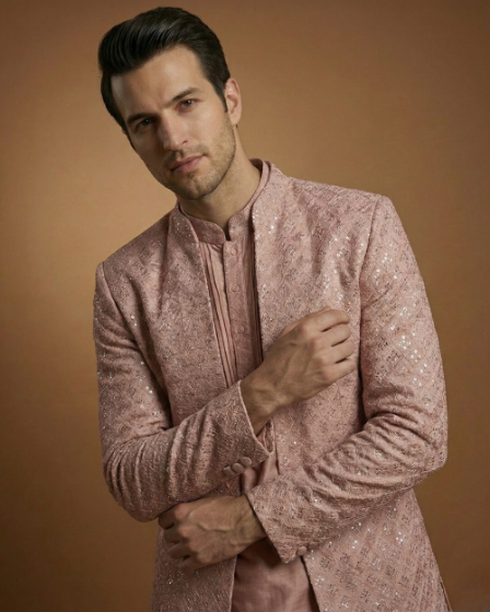 Semi Indo Onion – Machine Embroidery Plain Front Open Indo, Kurta & Pant