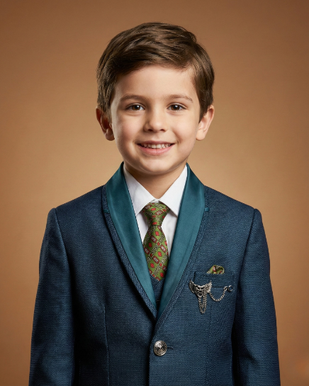 Kid's Suit Teal Blue – Imported T.R Plain Tuxedo Blazer, Waistcoat, Shirt, Tie & Pant