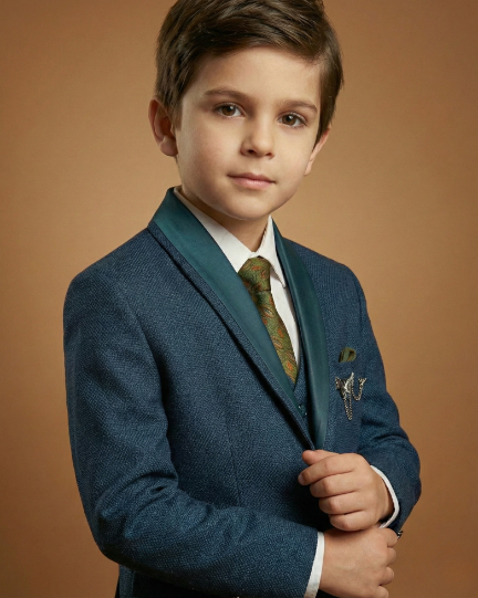 Kid's Suit Teal Blue – Imported T.R Plain Tuxedo Blazer, Waistcoat, Shirt, Tie & Pant