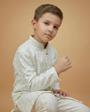 Kid's Indo Western Cream – Machine Embroidery Collar Button Straight Indo Jacket & Pant