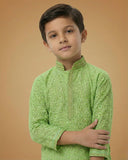 Kid's Kurta Parrot Green – Jacquard Mala Patti Straight Kurta & Pajama