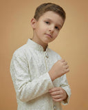 Kid's Indo Western Cream – Machine Embroidery Collar Button Straight Indo Jacket & Pant
